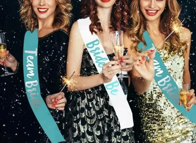 7-Piece Light Blue Team Bride Satin Sash Set – Bachelorette Party Accessories