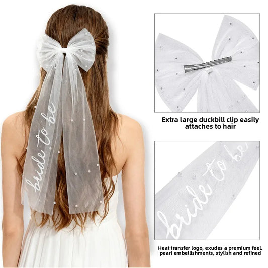 Bride To Be Bow Veil - Bachelorette Party, Wedding Events, Tulle Bow Design, Romantic Elegant, Memorable Accessory