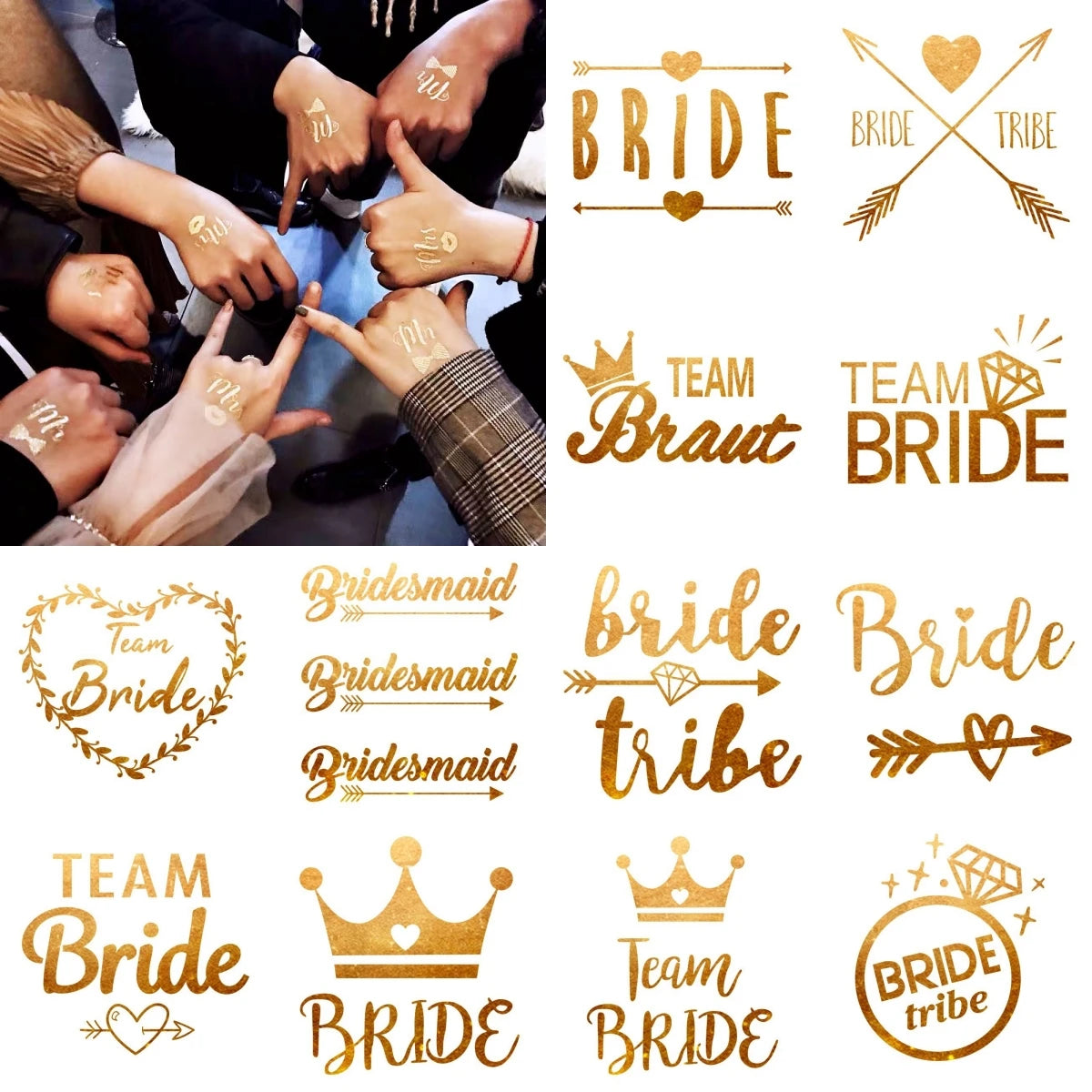 10Pcs Metallic Gold Bride To Be Tattoos Gold Bride Tribe Tattoos Bachelorette Party Accessories Bachelorette Party Supplies