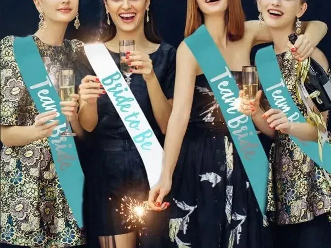 7-Piece Light Blue Team Bride Satin Sash Set – Bachelorette Party Accessories