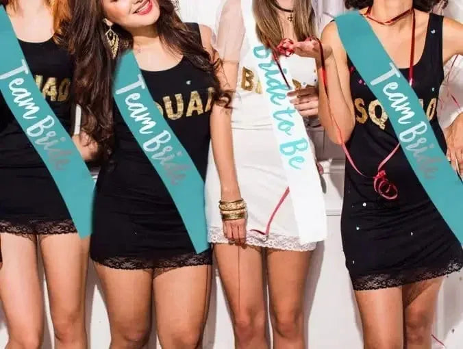 7-Piece Light Blue Team Bride Satin Sash Set – Bachelorette Party Accessories