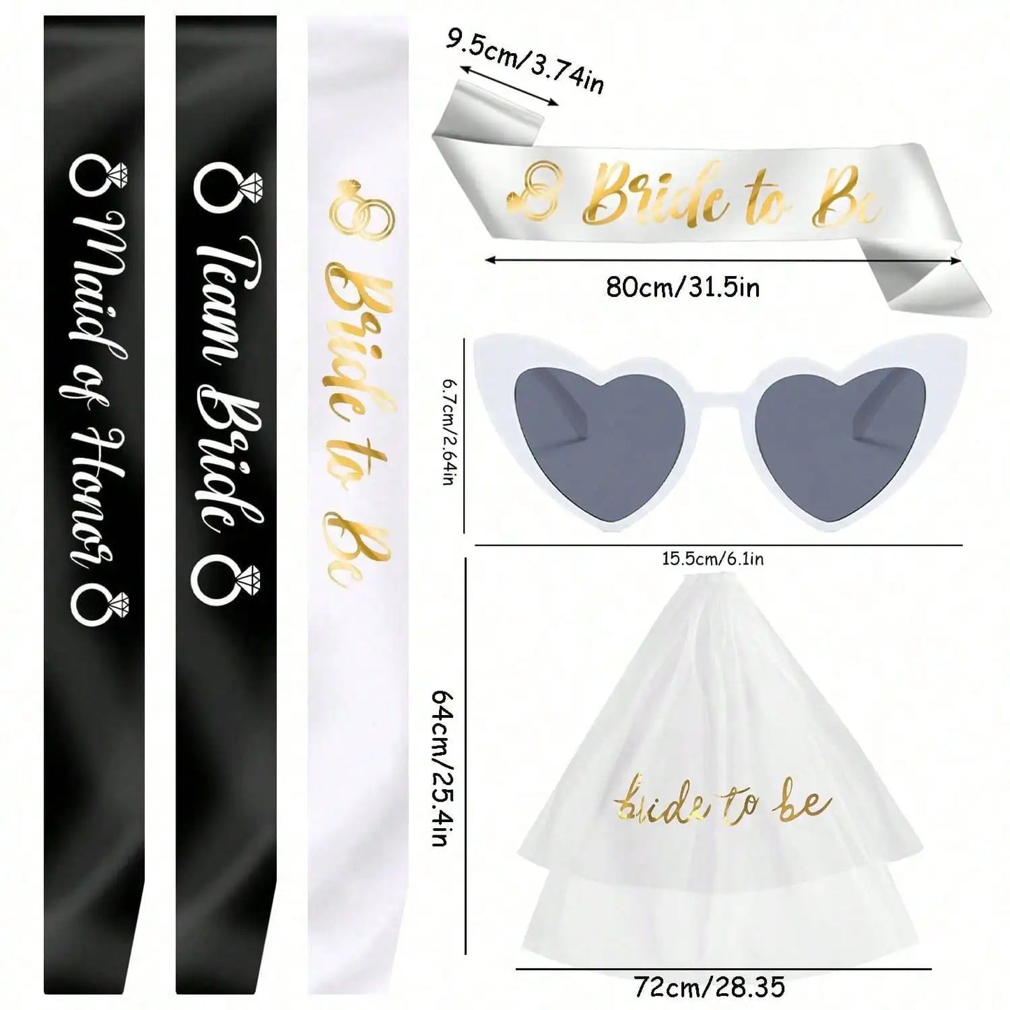 Bride To Be Maid Of Honor 4 different sets to choose from Sash Veil Glasses Set Wedding Party bachelorette Party Bridesmaid