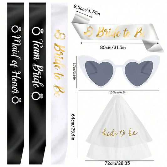Bride To Be Maid Of Honor 4 different sets to choose from Sash Veil Glasses Set Wedding Party bachelorette Party Bridesmaid