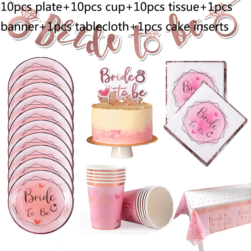Bride To Be Tableware Cups Plate paper products Variations of Bachelorette Party Bridal Shower Gift Wedding Decorations