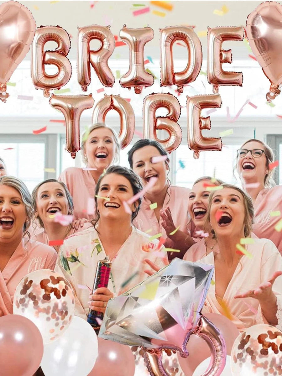 41 Pcs Rose gold Bride to be Balloon Tassel Diamond ring and heart decoration set bachelorette party bridal wedding supplies