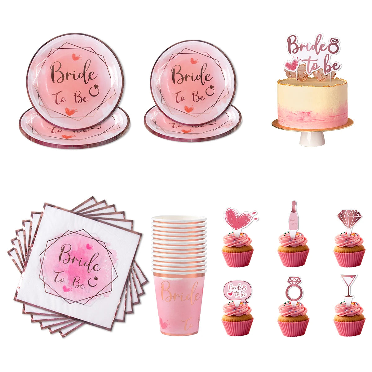 Bride To Be Tableware Cups Plate paper products Variations of Bachelorette Party Bridal Shower Gift Wedding Decorations