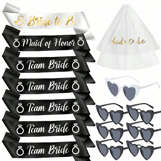 Bride To Be Maid Of Honor 4 different sets to choose from Sash Veil Glasses Set Wedding Party bachelorette Party Bridesmaid