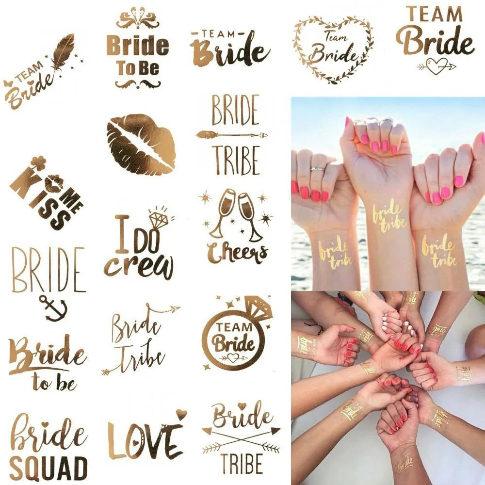 10Pcs Metallic Gold Bride To Be Tattoos Gold Bride Tribe Tattoos Bachelorette Party Accessories Bachelorette Party Supplies