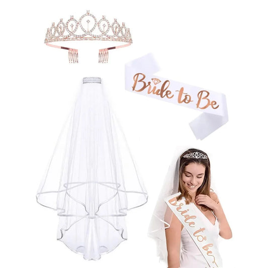 Bride to Be Set and variation Include Bride to Be Sash, Bridal Veil with Comb ,Rhinestone Tiara for Bride Shower, Wedding, Bachelorette