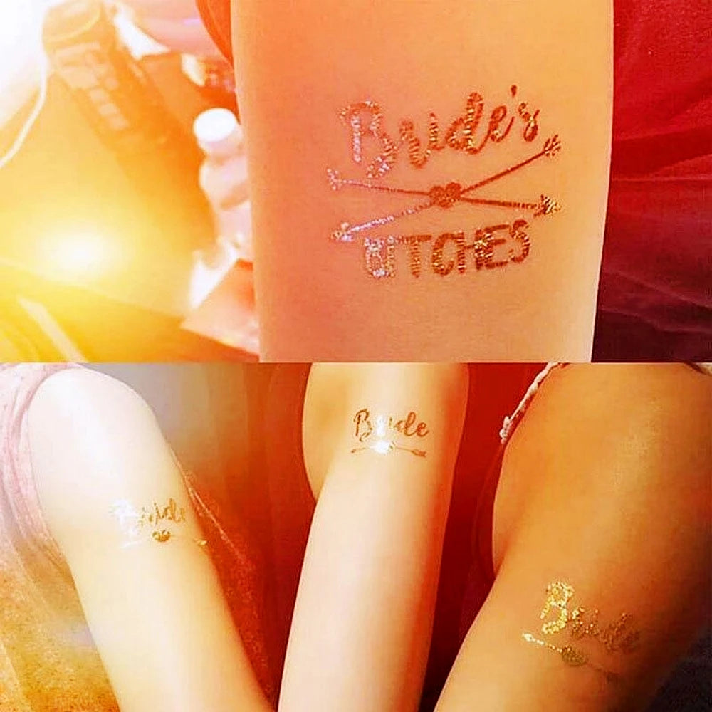 10Pcs Metallic Gold Bride To Be Tattoos Gold Bride Tribe Tattoos Bachelorette Party Accessories Bachelorette Party Supplies
