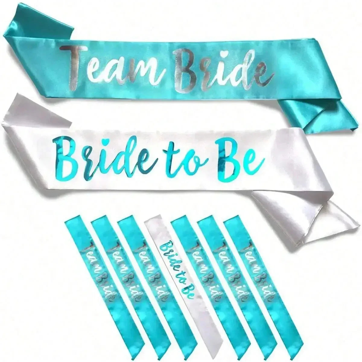 7-Piece Light Blue Team Bride Satin Sash Set – Bachelorette Party Accessories